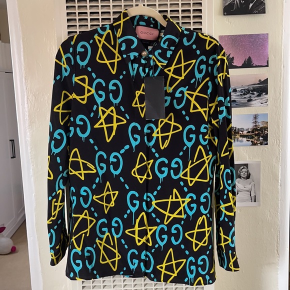 NEW Gucci Ghost 2016 silk button down top - Picture 5 of 11